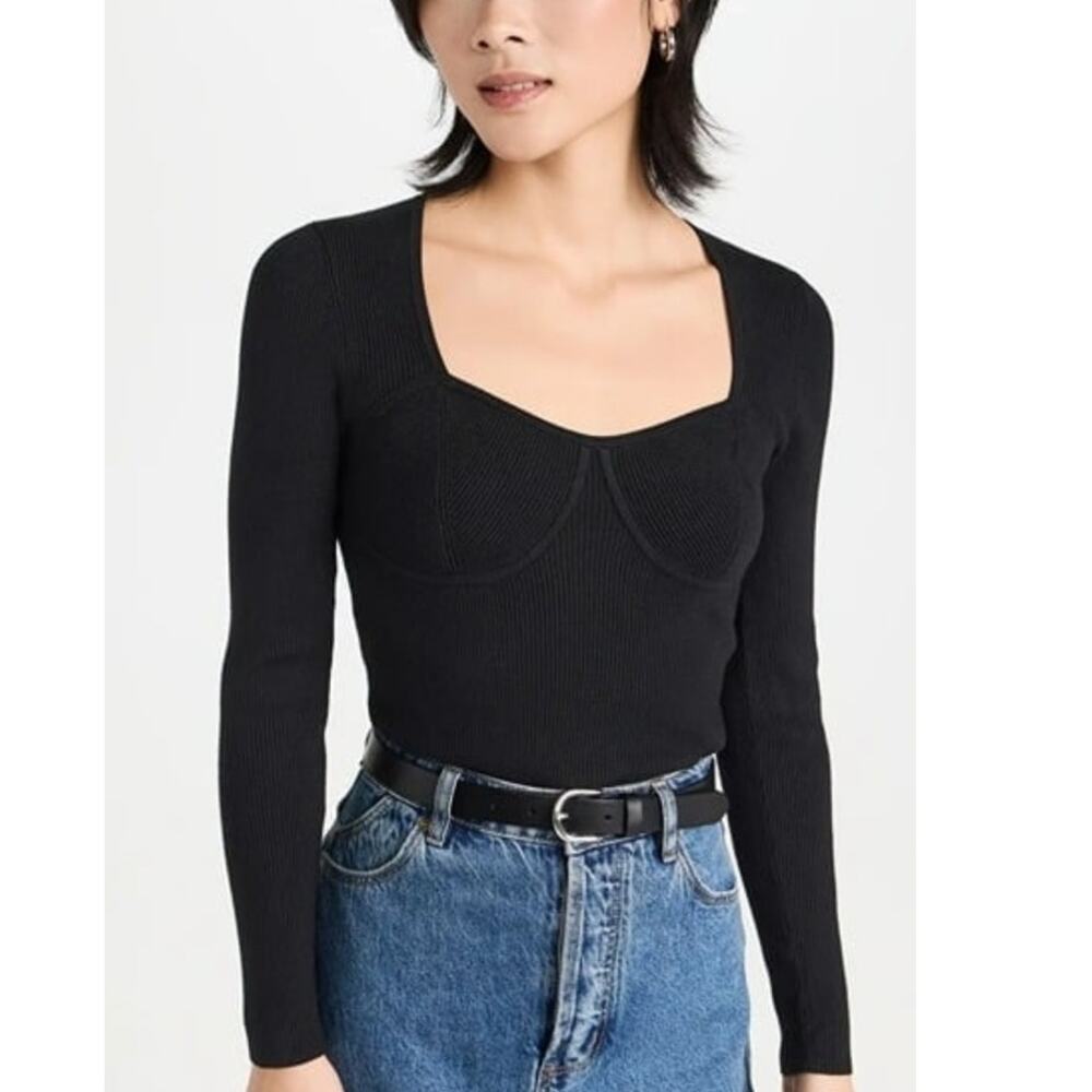 Madewell Long Sleeve Corset Sweater in Black Size XS NWT